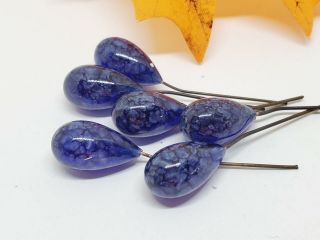 Artsy Artisan Lampwork Matrix Blue Glass Embedded Wire Vintage Beads Pins Rare