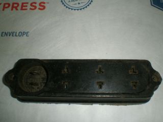 Vintage Hubbell Surface Mount Outlet Strip HARD RUBBER 2 PRONG RARE 2