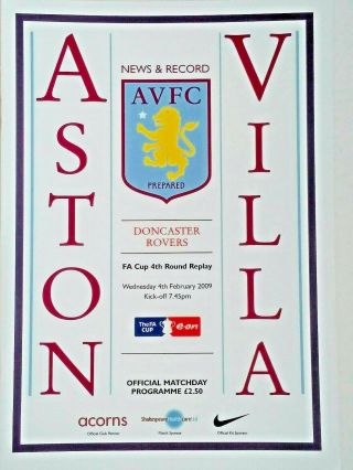 Aston Villa V Doncaster Rovers 4/2/2009 Fa Cup 4th Round Replay.  Very Rare