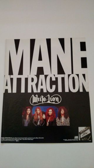 White Lion " Mane Attraction " 1991 Rare Print Promo Poster Ad