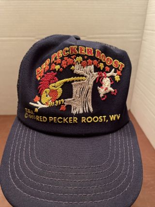 A Vintage Snapback Hat From 1985.  Red Pecker Roost West Virginia.  Rare