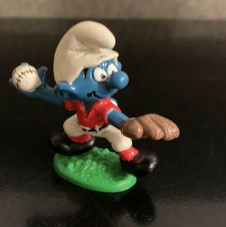 Vintage Smurfs Baseball Pitcher Smurf Schleich Figure Classic Pvc Toy 20166 Rare