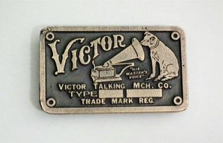 Rare Vintage Victor Phonograph Gramophone Victrola Nipper 78 Rpm Belt Buckle