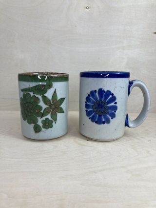 Vintage Ken Edwards Tonala Blue Green Rare El Palomar Mexico Pottery Mug Set