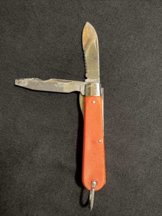 Vintage Colonial Electricians Pocket Knife Made In Usa Rare Orange Handle Sweet