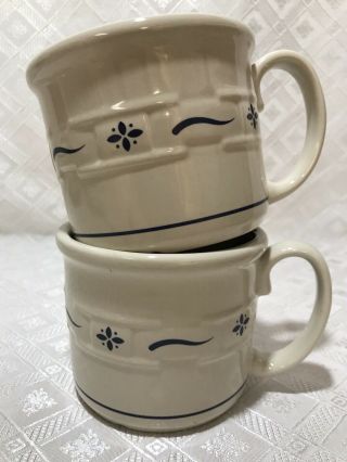 Rare Longaberger Pottery 2 Classic Blue Ivory Souper Coffee Tea Mugs