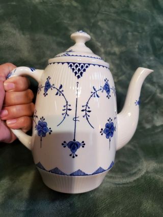 Rare Denmark Furnivals Blue Porcelain Teapot With Lid England