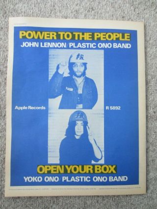 Rare - John Lennon Apple Power To The Peole 1971 Advert/poster - Yoko