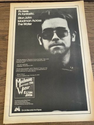 Elton John Madman Across The Water Promo Ad Poster Flyer 1972 11x17 Inch Rare