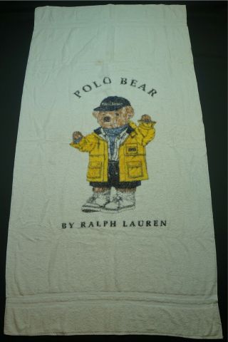 Rare Vtg Ralph Lauren Spell Out Raincoat Polo Bear Bath Beach Towel 90s Stadium