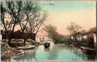 Rare 1908 Mutu China Creek Scene Hand Colored Postcard.