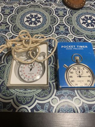 Vintage Rare Majestime Pocket Timer Swiss Precision 7 Jewels Swiss Made