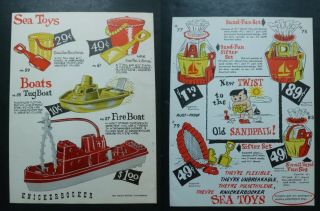 Rare Vtg 1954 Dealer Ad - Knickerbocker Fire Boat,  Tug Boat & Beach Toys 1950’s