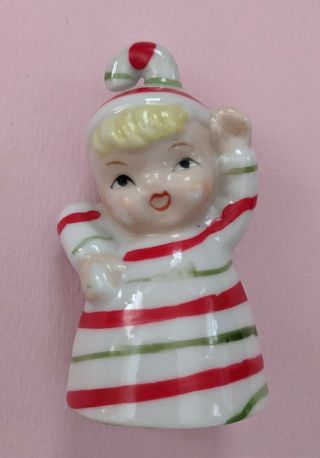 Rare Vintage Lefton Japan Christmas Elf Candy Cane Bell Ornament Figurine