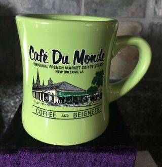 Rare Cafe Du Monde Lime Green Mug - French Market Coffee Stand - Orleans