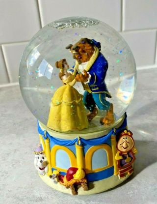 Disney " Beauty & The Beast " Musical Snow Globe Rare Enesco Collectible