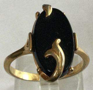 Rare Vintage Estate Avon Gold Fashion Black Onyx Ring Sz 8.  75 Bt115