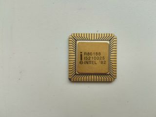 Intel R80188 80188 Rare Black Print On The Gold Lid 16bit 8mhz Vintage Cpu Gold