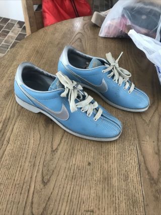 Vintage Nike Bowling Shoes 80 ' s Light Blue Silver Swoosh Rare Women’s Size 7 2