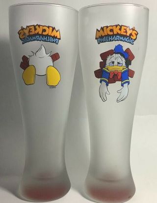 2 Vintage - Disney Mickey’s Philharmagic Donald Duck Frosted Glass - Tall - Rare