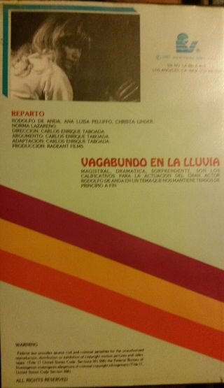 Vagabundo en la LLuvia DE ANDA PELUFFO lazarenzo LINDER RARE SPANISH VHS VIDEO 2