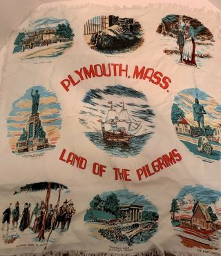 Rare Vintage 1950s Plymouth Massachusetts Rayon & Silk Souvenir Travel Scarf