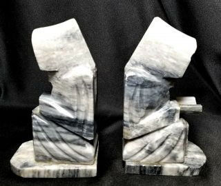 Marble Monk Bookends In Contemplative Pose Rare Vtg Find