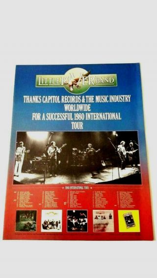 Little River Band " 1980 International Tour " Rare Print Promo Poster Ad