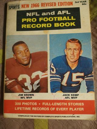 Complete Sports 1966 Nfl/afl Pro Football Record Book 3rd Ed.  300 Photos Rare