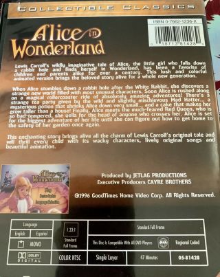 RARE Alice in Wonderland By Good Times DVD Collectible Classics 3