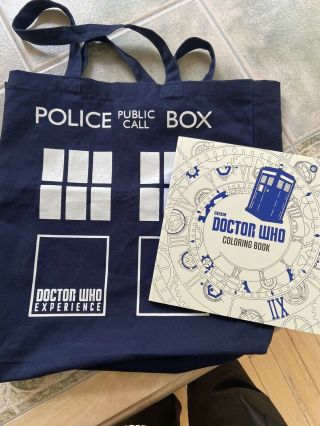 Rare Dr Who Tardis Police Box Tote & Coloring Book From The Cardiff Experience