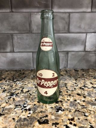 Vintage Green Glass Dr Pepper Soda Bottle Marked 10 - 2 - 4 Rare