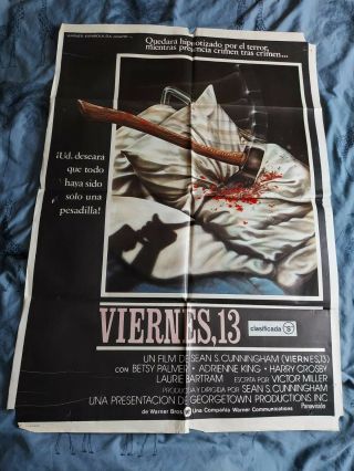 Friday The 13th 1980 - Rare Spanish Theatrical Poster - 27 X 39 - Axe Artwork