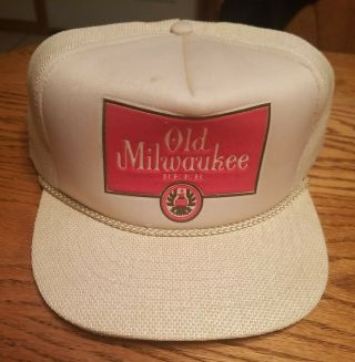 Vtg Old Milwaukee Beer Hat Snapback Trucker Style Cap Breweriana 1980s Rare