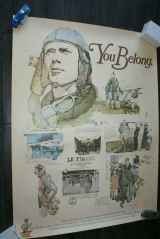Rare Vintage Aviation Airplane Print " You Belong " Charles A.  Lindbergh