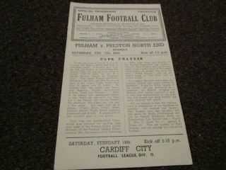 Fulham V Preston North End 1948/9 Friendly February 12th Rare Post