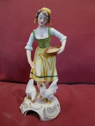 Rare Vintage Goebel Figurine By Gerhard Bochmann Farm Girl Feeding Chickens