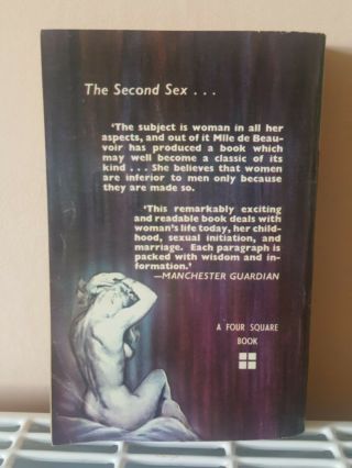Vintage Paperback Simone De Beauvoir The Second Sex Four Square Books 1960,  rare 2