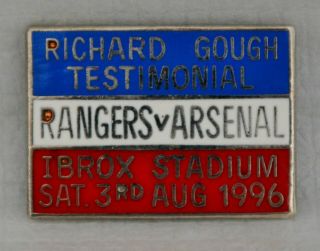 Rare 1996 Glasgow Rangers V Arsenal Richard Gough Pin Badge Testimonial L@@k