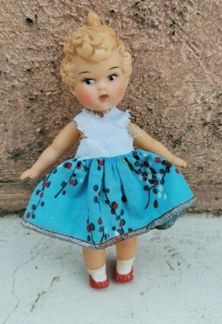 Vintage Rare Mexican Rubber Squeeze Girl Doll 6 3/4 " With Dress Molded Hair