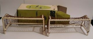 Subbuteo Set N: 2 X Deluxe Goals Brown Nets Rare Football Accessories Boxed