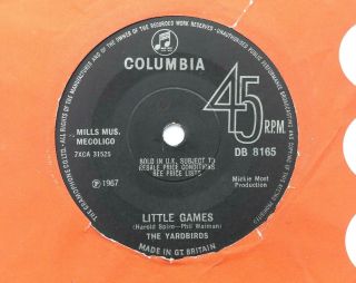 The Yardbirds Little Games/ Puzzles Rare Final Uk Single Jimmy Page Jeff Beck