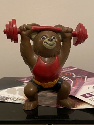 Mega Rare Olympic Mascot Moscow 1980 Figure Figurine Misha Bear Weightlifting