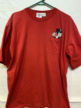 Vintage 90s Sylvester Looney Tunes T Shirt Size Mens Xl Rare Red