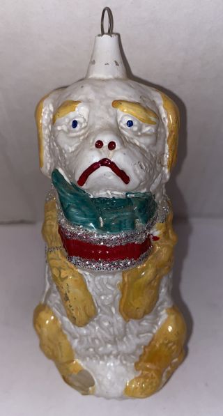 Blown Glass Christmas Ornament Dog Rare Hand Painted