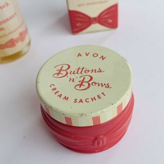 Rare 1960 Vintage Avon Buttons N Bows Cream Sachet & Deodorant Bottle