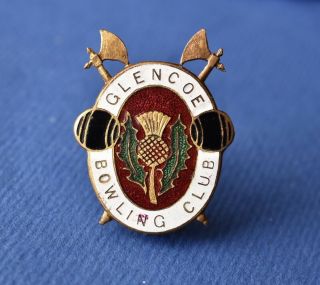 Vintage Glencoe Bowling Club Pin Badge Bowls Scotland Rare Sporting Collectable