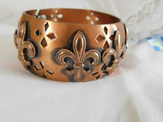 Vintage Whiting And Davis Fleur De Lis Copper Clamper Bangle Bracelet Rare
