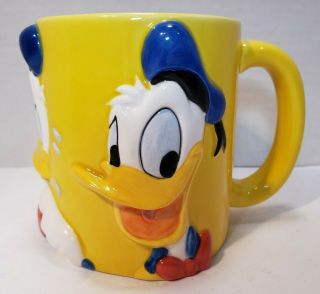 Rare Disney Store 3d Donald Duck Mug With 3 Expressions Yellow Ceramic Cup