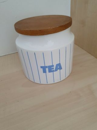Rare Hornsea Pottery Blue Stripe Tea Storage Jar